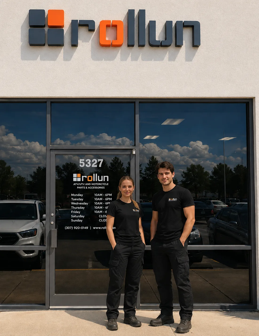 Rollun team in front of the Texas storefront